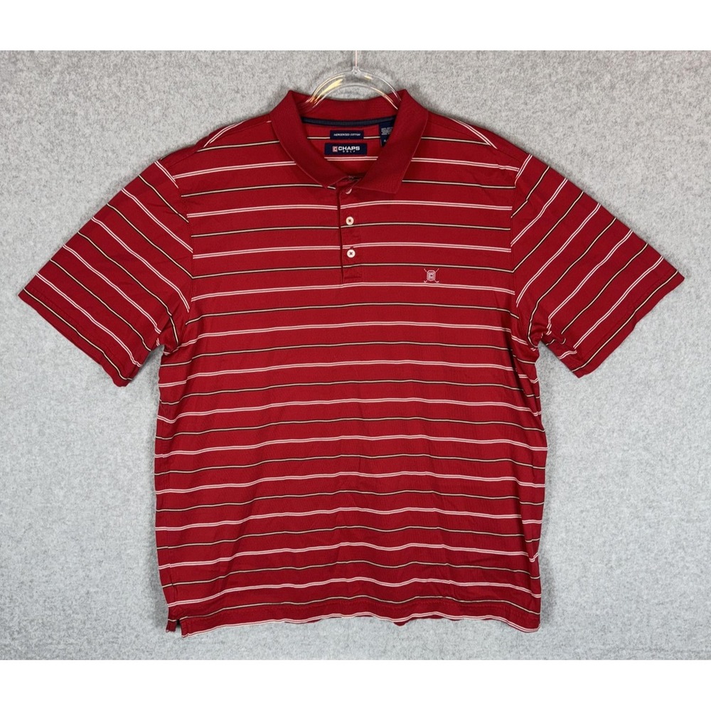 Chaps Golf Polo Shirt Mens XL Red Striped Collared Short Sleeve Cotton Classic